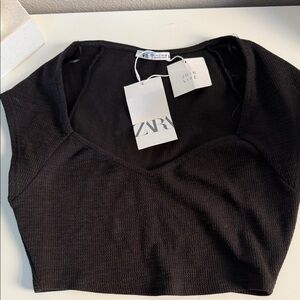 Zara Black Ribbed Crop Top